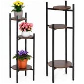 Kwietnik metalowy 81 cm stojak na kwiaty z 3 półkami loft nowoczesny czarno-brązowy