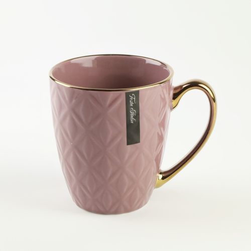 CERAMICZNY KUBEK NA KAWĘ HERBATĘ WRZOSOWY ZDOBIONY ZE ZŁOTYM UCHEM 360ML na Arena.pl