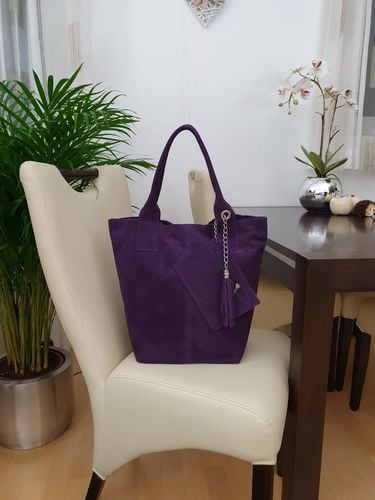 VERA PELLE torebka damska zamszowa worek shopper z saszetką V093 j.szara na Arena.pl