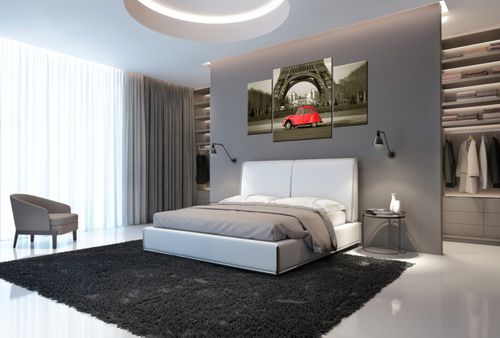 Obraz 80X40 Czerwone Auto Przed Wieżą Eiffla na Arena.pl