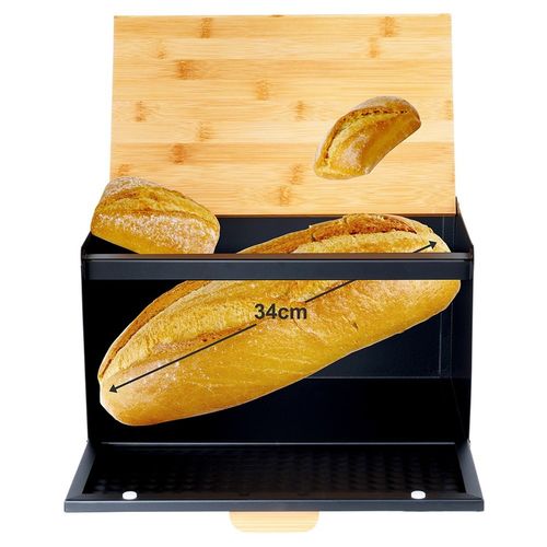 Chlebak Czarny Metalowy Bambusowy Pojemnik Kuchenny na Pieczywo Chleb na Arena.pl