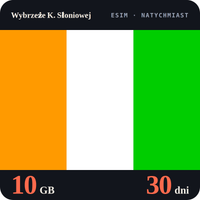 Karta eSIM Internet Wybrzeże K. Słoniowej 10 GB na 30 dni - bez rejestracji