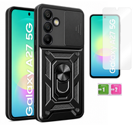Etui pancerne do SAMSUNG GALAXY A27 5G Slide Ring czarny + szkło na ekran