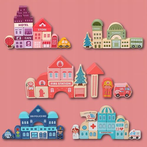 ZESTAW Klocki drewniane Miasto Auta Zestaw Puzzle Mata 115 Klocków EDU na Arena.pl