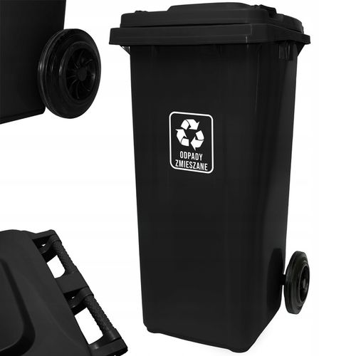 KOSZ ŚMIETNIK POJEMNIK KUBEŁ NA ŚMIECI ODPADY 120L CZARNY DO SEGREGACJI na Arena.pl