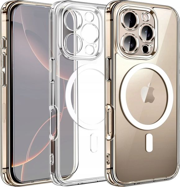 Etui do iPHONE 16 PRO MAX WZMACNIANE 360° SHOCK CLEAR CASE do MagSafe+SZKŁO zdjęcie 1