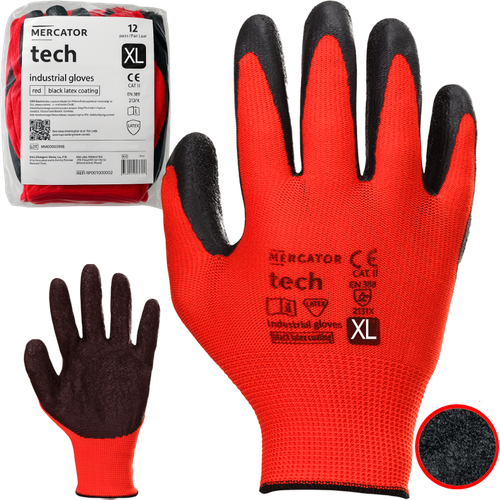 rękawice robocze mercator tech red+black latex - xl - 12 par na Arena.pl