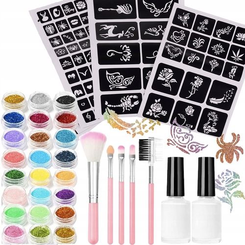 Zestaw do Robienia Tatuaży Brokatowych Szablony Tatuaże Brokatowe Duży DIY na Arena.pl
