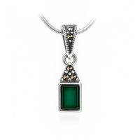 wisiorek srebrny z agatem zielonym i markazytami