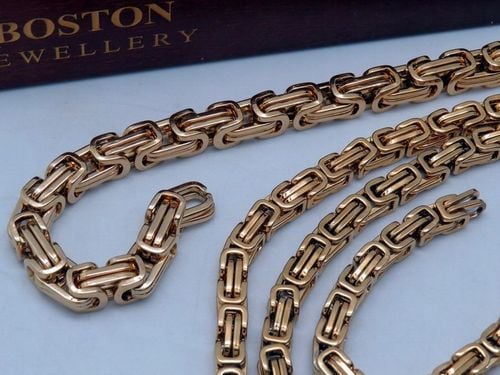 ZŁOTY ŁAŃCUSZEK Z BRANSOLETKĄ SPLOT KRÓLEWSKI 8MM STAL CHIRURGICZNA PREMIUM na Arena.pl