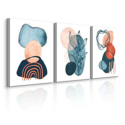 OBRAZY DO SALONU SET AKWARELE ABSTRAKCYJNE KSZTAŁTY LIŚCIE BOHO 90cm x 40cm na Arena.pl