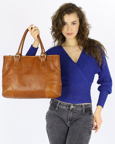 Torebka do ręki kuferek genuine leather made in Italy - MARCO MAZZINI camelowa na Arena.pl