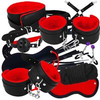 Zestaw BDSM Kajdanki Pejcz Knebel Obroża Piórko Lina Packa Klipsy Erotyczny