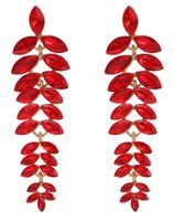 Długie złote kolczyki z cyrkoniami czerwone kryształki okazałe modne GLAM