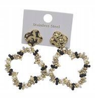 Kolczyki wiszące koniczynka koraliki stal chirurgiczna czarny, biały 7 cm