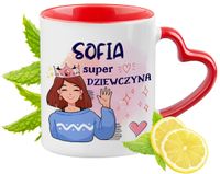 Kubek Czerwony Z Uszkiem W Kształcie Serca Dla Sofii Na Prezent