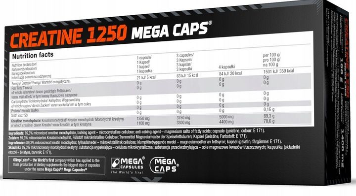 OLIMP CREATINE MEGA CAPS 2x120kaps KREATYNA MONOHYDRAT MONO zdjęcie 4