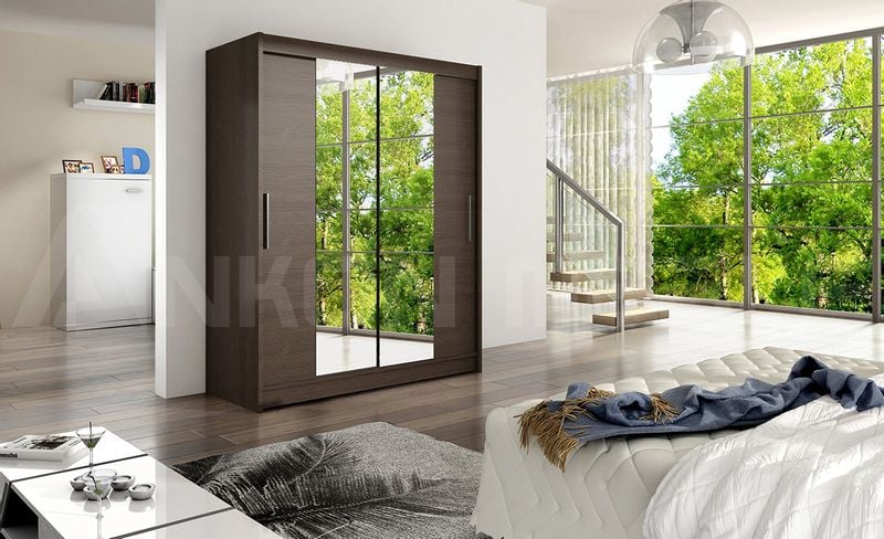 Szafa przesuwna Westa II z lustrem 150cm - pojemna garderoba - CHOCO zdjęcie 2