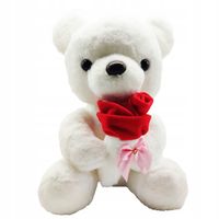 Biały słodki miś z różą prezent dla dziewczyny na dzień kobiet dla niej