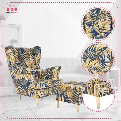 Fotel uszak ARI PRINT z podnóżkiem, skandynawski  BOHO na Arena.pl