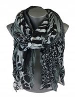 Piękny cienki szalik zwierzęcy print szary czarny WK-29