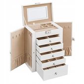 Kuferek na biżuterię biały 26x32 z lusterkiem i 5 szufladami szkatułka