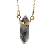 Naszyjnik - Kwarc Rutylowy sopel w okuciu srebrnym, złoconym na łańcuszku