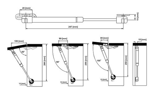 Podnośnik meblowy gazowy do frontów, klap, barów 100N na Arena.pl