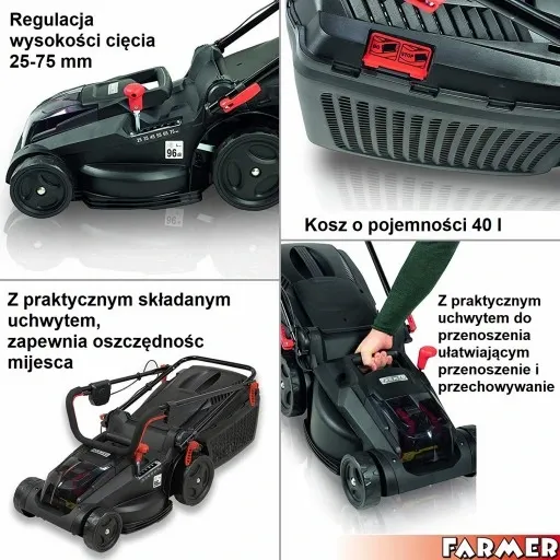 Kosiarka akumulatorowa GRIZZLY 36V z akumulatorem AKU Li-on 40l zdjęcie 5