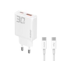 ładowarka sieciowa gan 30w usb-a - usb-c z kablem usb-c - biała