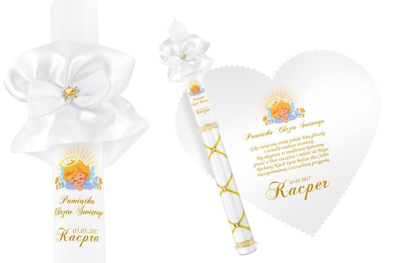 Biała szatka i świeca do Chrztu imię data WZORY zdjęcie 3