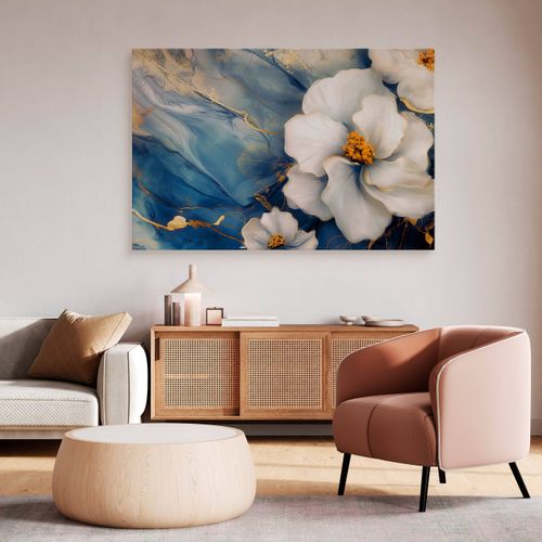 Obraz Do Salonu Kwiaty Niebieski Marmur Glamour Abstrakcja 90cm x 60cm na Arena.pl