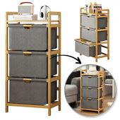 bambusowy regał, szafka z materiałowymi szufladami 32 x 45 x 96cm sz43