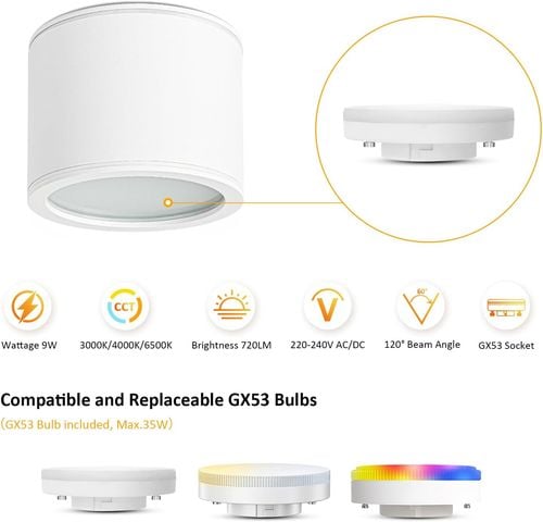 Lampa Sufitowa Spot LED Natynkowa GX53 9W IP44 3 Barwy Aluminium Biała na Arena.pl