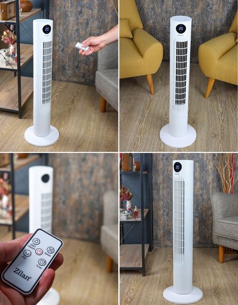 WENTYLATOR KOLUMNOWY XL 60W BIAŁY CICHY PANEL LED PILOT OSCYLACJA TERMOMETR zdjęcie 2