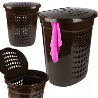 KOSZ NA PRANIE 60L BRĄZOWY PLASTIKOWY Z WENTYLACJĄ DUŻY WYTRZYMAŁY