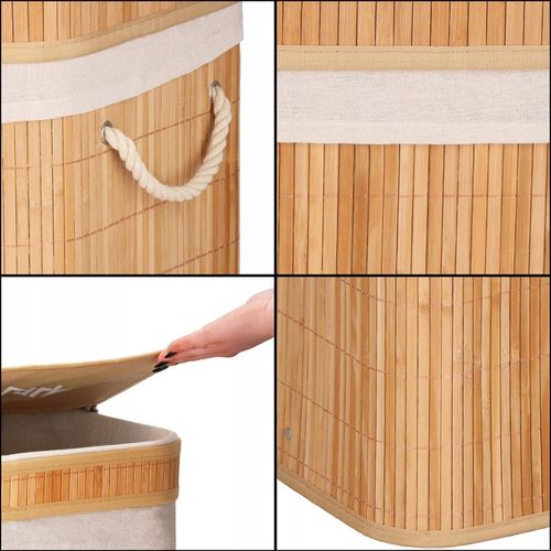 KOSZ BAMBUSOWY NA PRANIE BIELIZNĘ DWUKOMOROWY Z POKRYWĄ POJEMNIK DUŻY 100L na Arena.pl