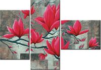 100CM 80 OBRAZ 3 ELEM FUKSJOWA MAGNOLIA ŚCIENNY
