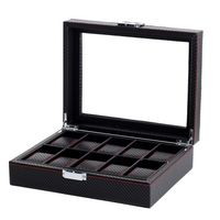 Szkatułka pudełko na zegarki na 10szt Karbon czarny, przeszycia