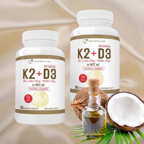 WITAMINA K2 MK-7 200mg+D3 4000IU OLEJU MCT 2 x 60 kapsułek na Arena.pl