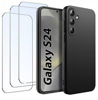 ZESTAW Etui do Samsung S24 Matowe Czarne Silikon Slim +3 SZTUKI SZKŁO