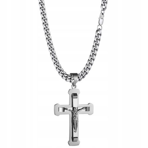 Naszyjnik srebrny duży krzyż krzyżyk Jezus stal szlachetna 316L 50 cm na Arena.pl