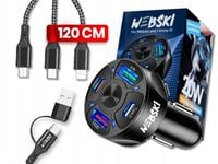 ZESTAW ŁADOWARKA SAMOCHODOWA 6A 30W 2X USB 2 X USB-C Z KABLEM COMBO USB 6W1