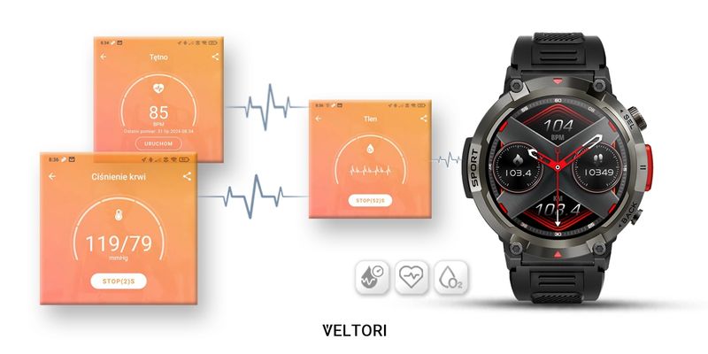 Smartwatch Veltori VT140-1 Czarny Pasek Silikonowy zdjęcie 11