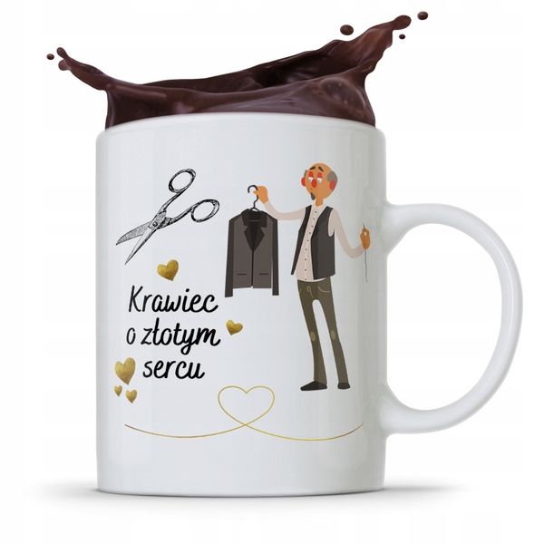 Kubek Prezent Krawcowej Krawca O Złotym Sercu Z Nadrukiem Ze Zdjęciem zdjęcie 1