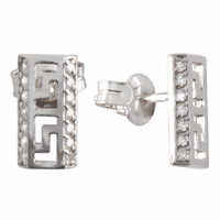 SREBRNE KOLCZYKI PROSTOKĄTY Z WZOREM GRECKIM SREBRO PRÓBY 925 Z CYRKONIAMI