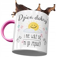 Kubek Różowy Śmieszny Dzień Dobry Prezent Z Nadrukiem Ze Zdjęciem