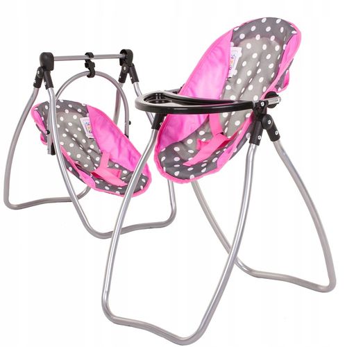 Zestaw dla lalek ŁÓŻECZKO + KRZESEŁKO do karmienia dla laki HUŚTAWKA 2w1 na Arena.pl