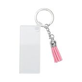 Akrylowy brelok do sublimacji - prostokąt z różowymi frędzlami