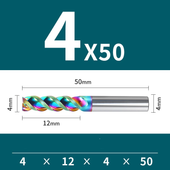 Frez 3 Ostrzowy z Węglika Spiekanego z Powłoką DLC Rozmiar: Ø4x12x4Dx50L